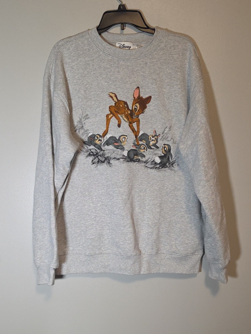 Disney Light Gray Bambi Crewneck Sweater with Fawn Graphic